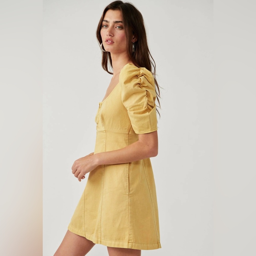 Free People CHEYENNE DENIM MINI DRESS Sand Dune Size XL - Picture 5 of 10